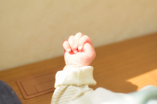赤ちゃんの握った手の写真
